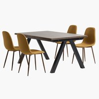 Table SANDBY L160 chêne foncé + 4 chaises JONSTRUP curry