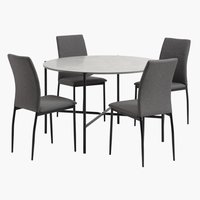 TERSLEV Ø120 bord + 4 TRUSTRUP stol grå/svart