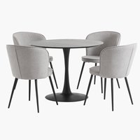 RINGSTED Ø100 table noir + 4 RISSKOV chaise gris clair