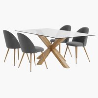 Mesa AGERBY L200 roble + 4 sillas KOKKEDAL gris/roble