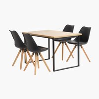 AABENRAA L120 table chêne +4 BLOKHUS chaises noir/naturel