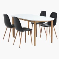 EGENS H190/270 asztal fehér + 4 JONSTRUP szék fekete/tölgy