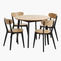 JEGIND Ø105 tafel eiken + 4 JEGIND stoelen eiken/zwart