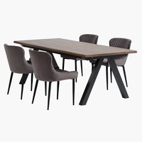 SANDBY L160 Tisch dunkle Eiche + 4 PEBRINGE Stühle grau/schw