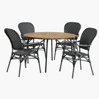 BASTRUP D120 table hardwood/black + 4 SAKSBORG chair