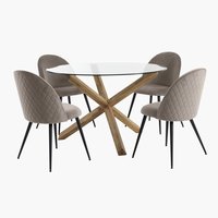 AGERBY D119 table oak + 4 KOKKEDAL chairs grey velvet