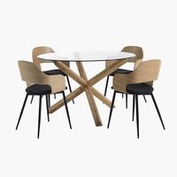 AGERBY Ø119 τραπέζι δρυς + 4 HVIDOVRE καρέκλες δρυς/μαύρο