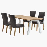 SKAGEN L200 table white/oak + 4 NORDRUP chairs grey