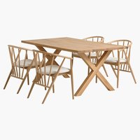 GRIBSKOV H180 asztal tölgy + 4 ARNBORG szék tölgy/krém