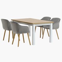 MARKSKEL L150/193 tafel wit/eiken +4 ADSLEV stoelen velvet