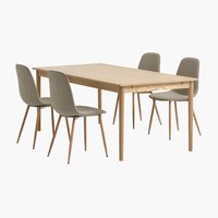 MARSTRUP Μ190/280 τραπέζι δρυς + 4 BISTRUP καρέκλες άμμου