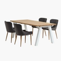 Table SKAGEN L200 blanc/chêne + 4 chaises PEBRINGE gris