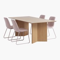 VESTERBORG H200 asztal tölgy + 4 SEJLSTRUP szék rózsaszín