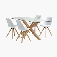 AGERBY L190 table chêne + 4 BLOKHUS chaises blanc