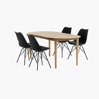 Table EGENS L190/270 chêne + 4 chaises KLARUP noir
