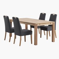 HAGE L190 Tisch Eiche + 4 ORNEBJERG Stühle grau/Eiche