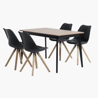 JEGIND L130 table chêne/noir + 4 BLOKHUS chaises noir