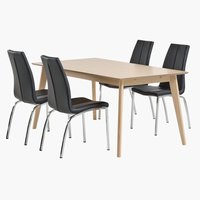 KALBY L160/250 tafel eiken + 4 HAVNDAL stoelen zwart