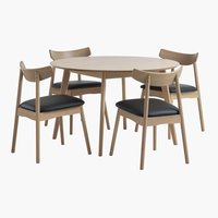 KALBY Ø120 tafel eiken + 4 LYNGHOLM stoelen eiken/zwart