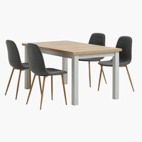 Table MARKSKEL L150/193 gris + 4 chaises JONSTRUP asphalte