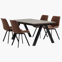 SANDBY C160 mesa carvalho escuro + 4 HYGUM cadeiras conhaque