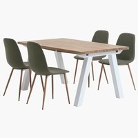 SKAGEN D150 stůl bílá/dub + 4 BISTRUP židle olivová