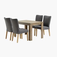 VEDDE L120 table wild oak + 4 NORDRUP chairs grey