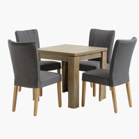 VEDDE L80/160 table wild oak + 4 NORDRUP chairs grey