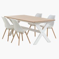 VISLINGE Μ190 τραπέζι φυσικό + 4 KASTRUP καρέκλες λευκό