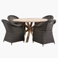 HESTRA D126 table hardwood + 4 GAMMELBY chair grey