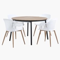 TAGEHOLM H118/168 asztal natúr + 4 VANTORE szék fehér