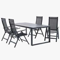 KOPERVIK L215 Tisch grau + 4 LOMMA Stuhl schwarz