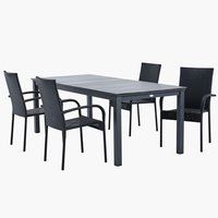 MOSS L214/315 tafel grijs + 4 GUDHJEM stoel zwart