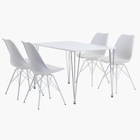 BANNERUP P120 pöytä valkoinen + 4 KLARUP tuolia valkoinen