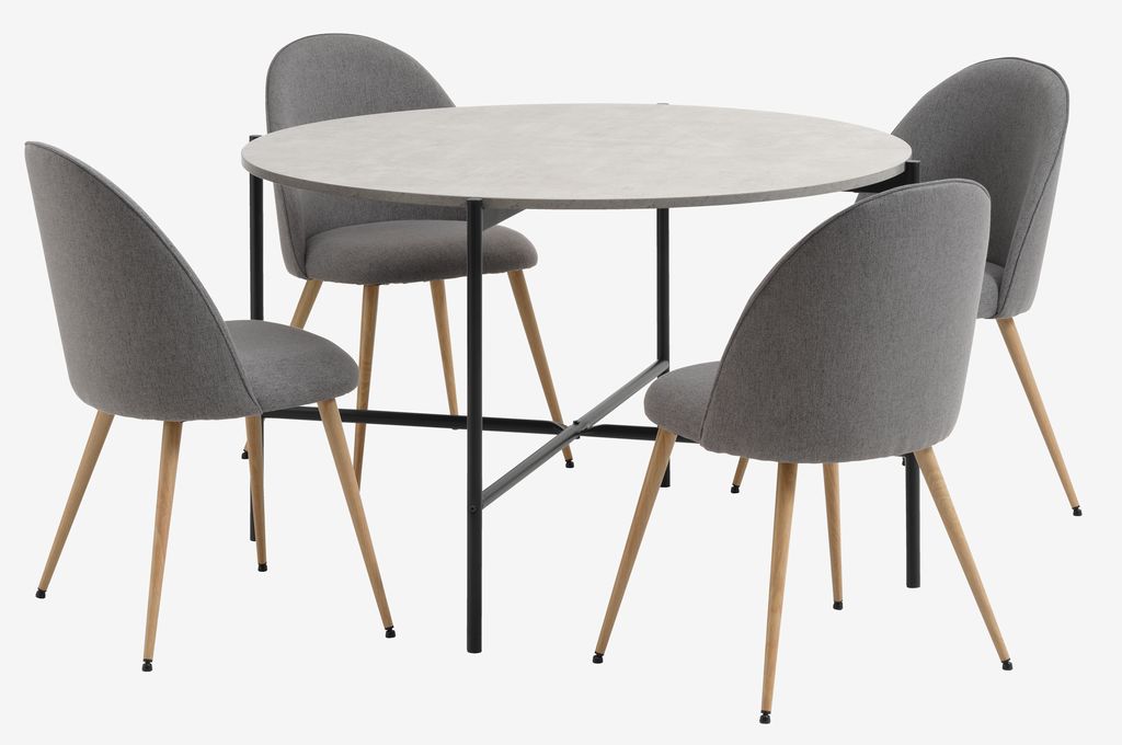 TERSLEV D120 table + 4 KOKKEDAL chairs grey/oak JYSK