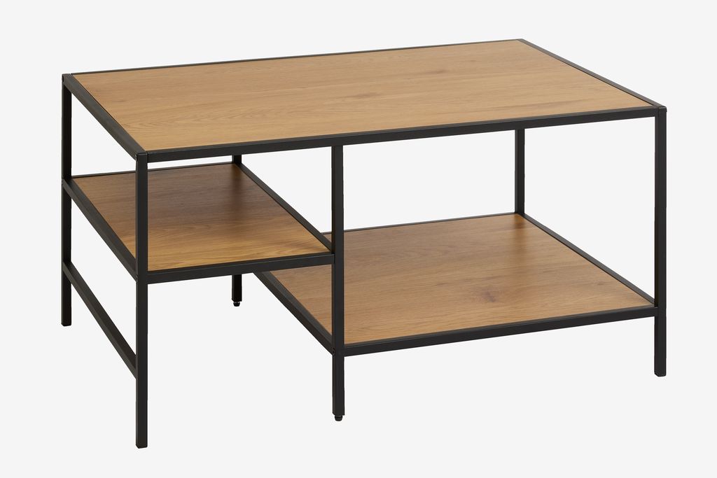 Couchtisch TRAPPEDAL 90x60 2 Fächer eiche/schwarz JYSK