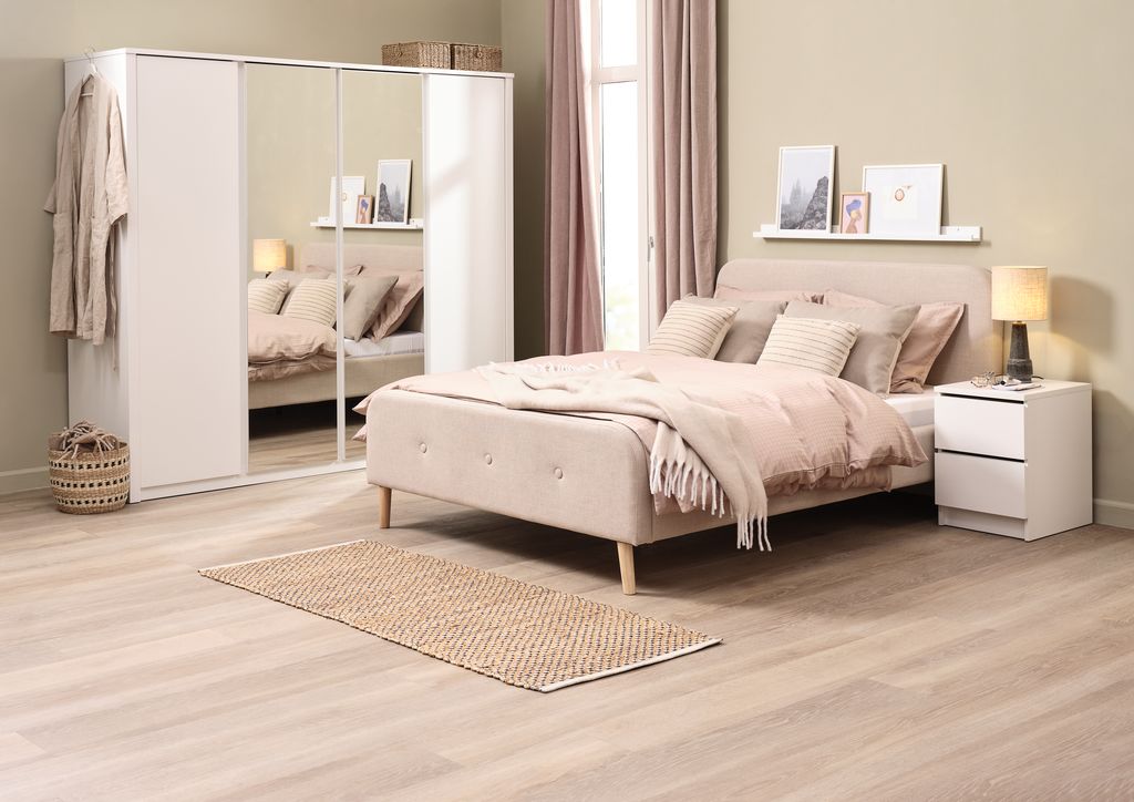 Rama łóżka KONGSBERG 140x200 beżowy tkanina