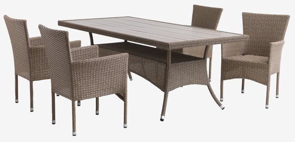 Table STRIB L200 naturel + 4 chaises AIDT empilable naturel