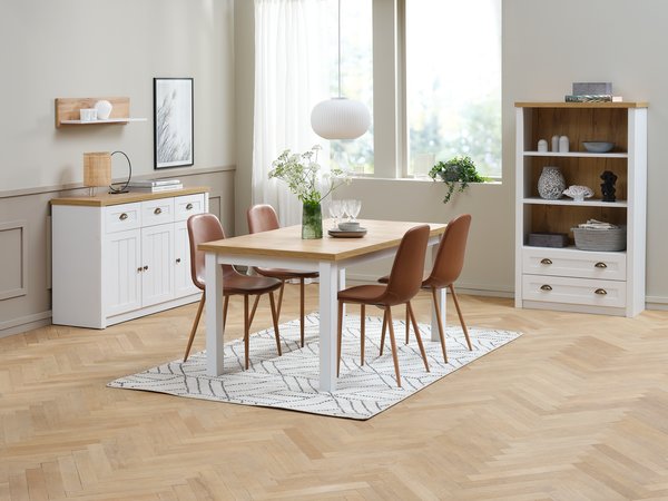 MARKSKEL tavolo L150/193 cm + 4 JONSTRUP cognac/rovere