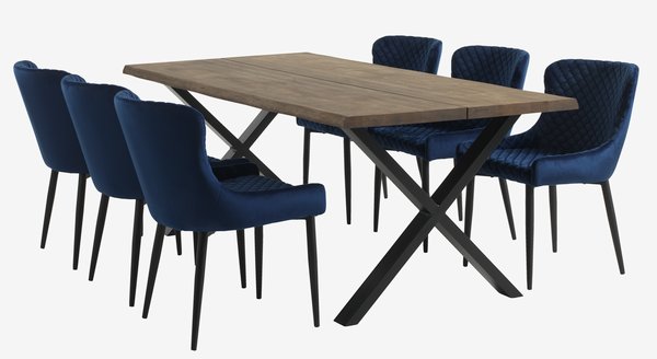 Jídelní židle PEBRINGE samet modrá/černá
