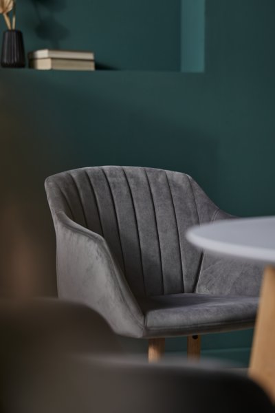 Dining chair ADSLEV grey velvet/natural
