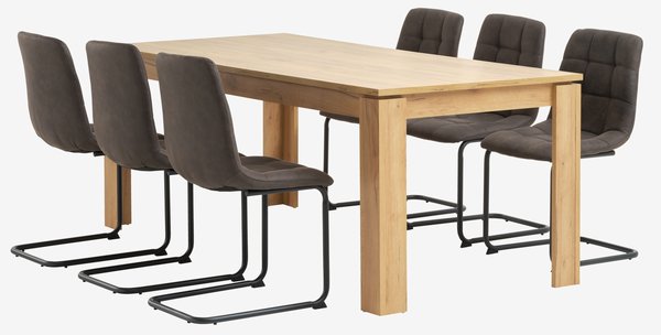 LINTRUP D190/280 stôl dub + 4 HURUP stoličky sivá