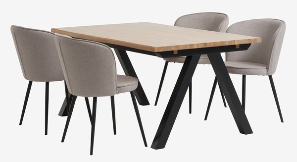 SANDBY L160 Tisch nat. Eiche + 4 RISSKOV Stühle hellgrau