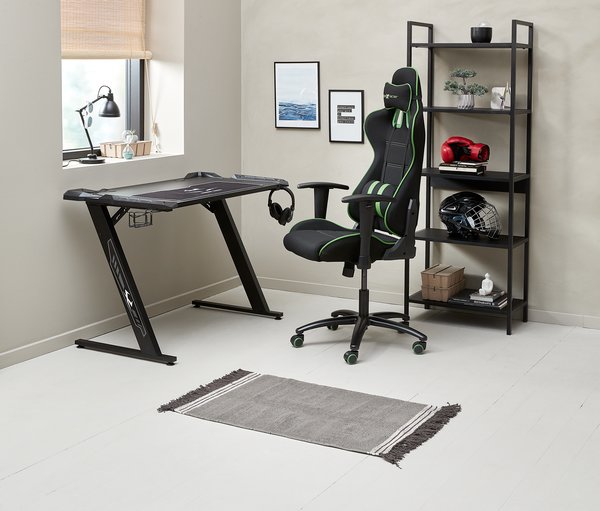 Gaming desk LINDHOLM with LED/cup holder black