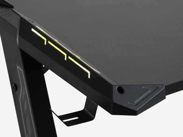 Gaming desk LINDHOLM with LED/cup holder black