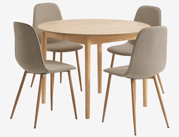 MARSTRAND D110 table oak + 4 UK BISTRUP chairs sand