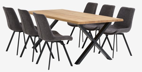 ROSKILDE/ROSLEV L200 natural oak + 4 HYGUM chairs grey