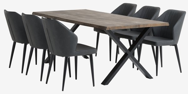 Table ROSKILDE L200 chêne foncé + 4 chaises LUNDERSKOV noir