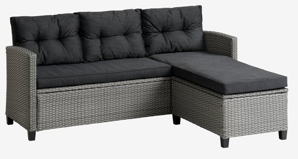 Divano lounge MORA con chaise longue 3 posti grigio