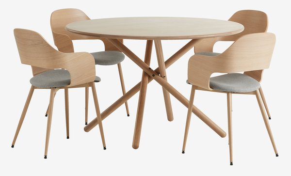 SKIBET Ø120 tafel licht eiken + 4 HVIDOVRE stoelen licht eik